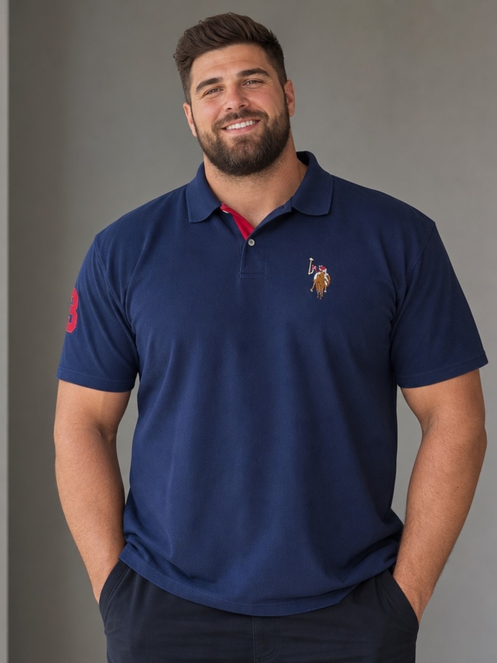 US Polo Assn Shirt Mens Sz XXL Navy Big Pony #3 Short Sleeve 1/4 Button Red Trim